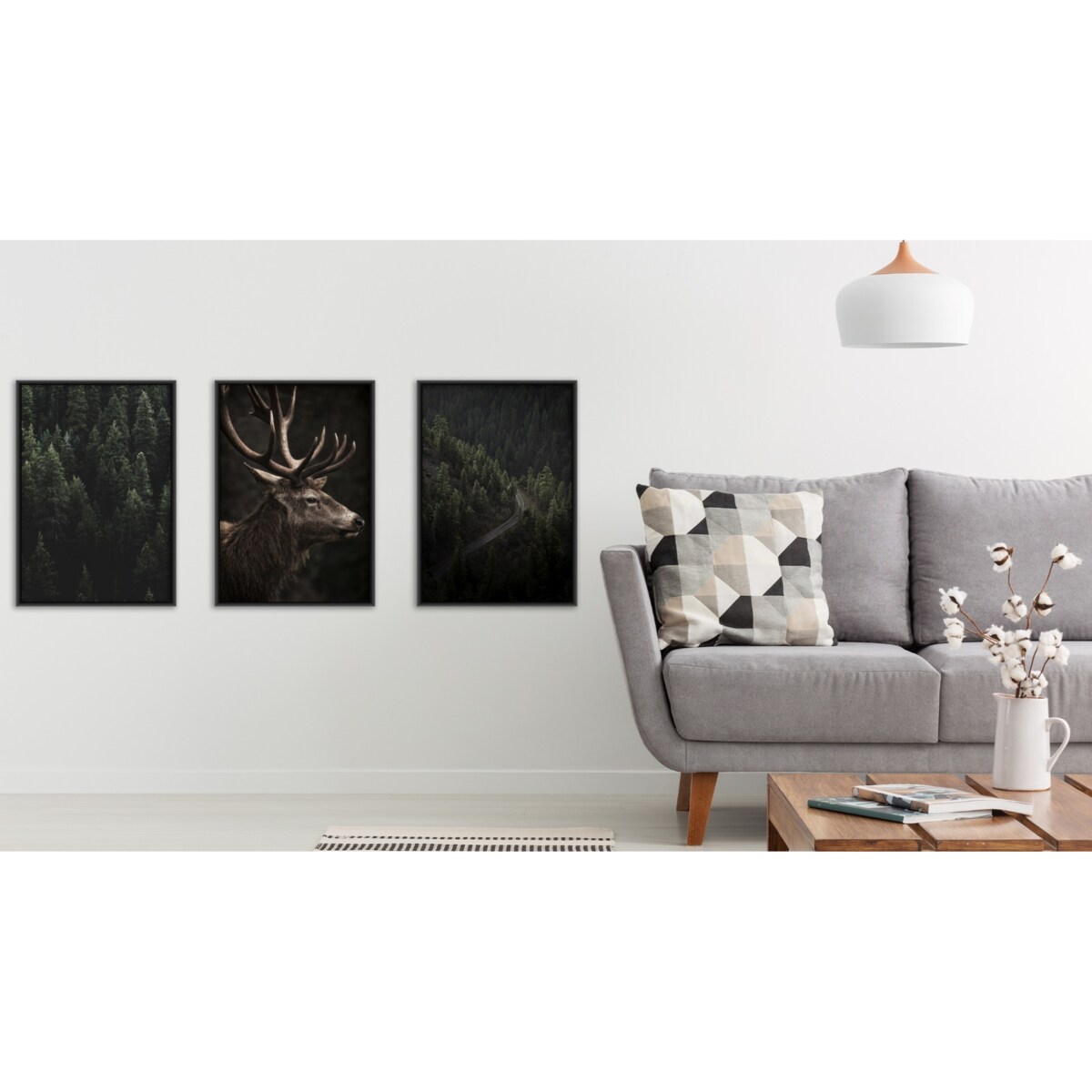 ZESTAW 3x Plakat W Ramie JELEŃ Las Pejzaże Efekt 3D 30x40cm