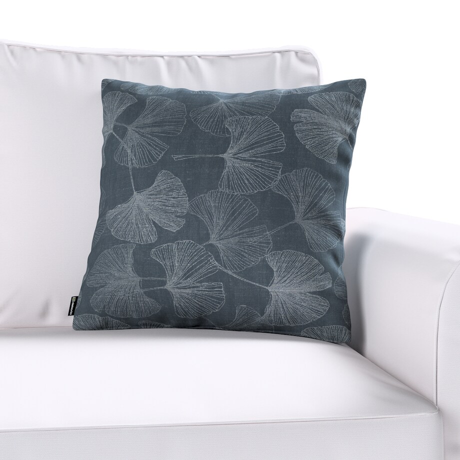Poszewka Kinga na poduszkę 60x60 szaro-srebrne liście miłorzębu na grafitowym tle