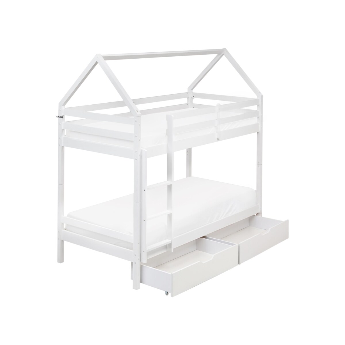 Łóżko piętrowe z szufladami Domek Drewno sosnowe TERNAS 90 x 200 cm ze schowkiem Biały