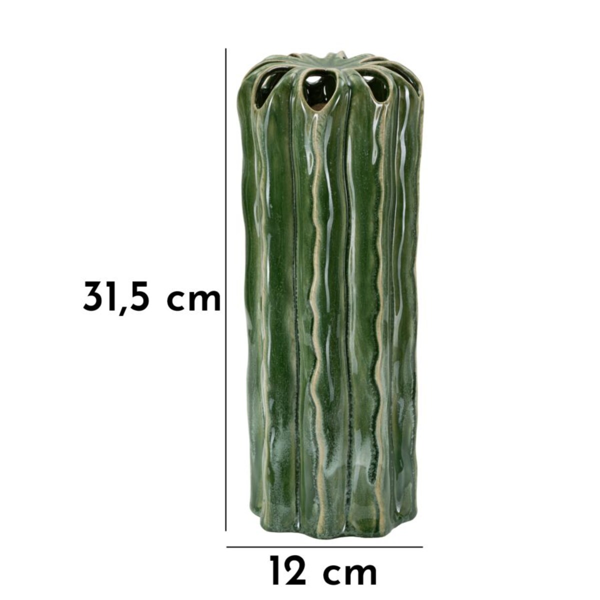 Osłonka dekoracyjna Cactus, kolor zielony, ceramika, 12 x 12 x 31,5 cm, motyw: kaktus, styl nowoczesny, na doniczkę do salonu, Mauro Ferretti