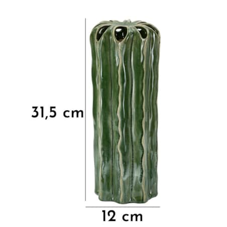 Osłonka dekoracyjna Cactus, kolor zielony, ceramika, 12 x 12 x 31,5 cm, motyw: kaktus, styl nowoczesny, na doniczkę do salonu, Mauro Ferretti