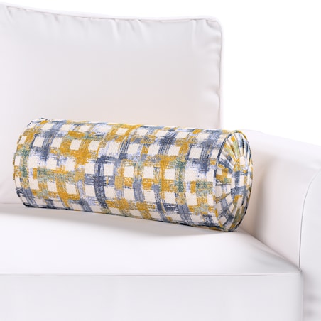 Poduszka wałek z zakładkami, niebiesko-żółta krata na kremowym tle, Ø20 x 50 cm, Cosy Home