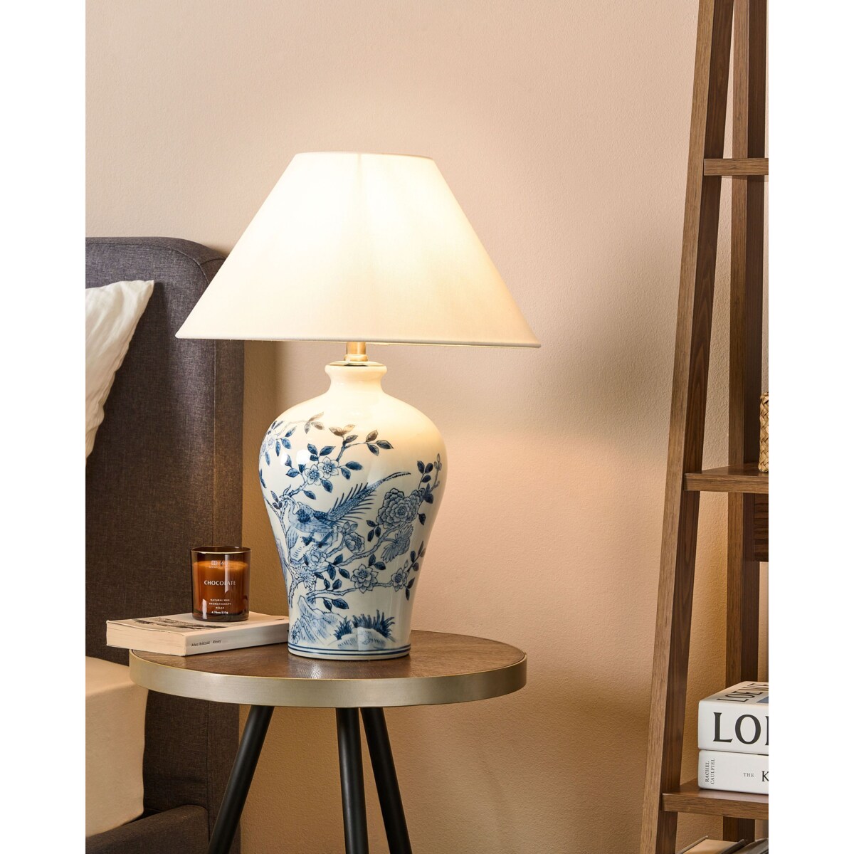 Lampa stołowa MAGROS Porcelana Biały/ niebieski