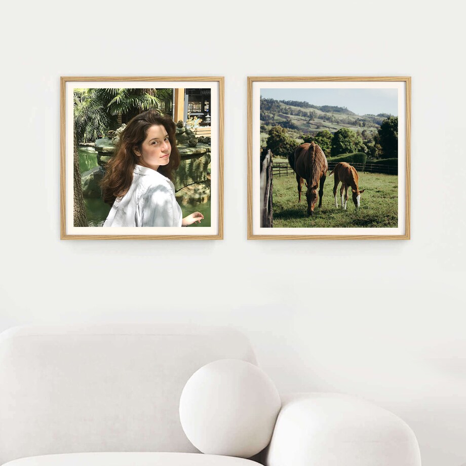 Brązowa ramka na zdjęcia 50x50 cm wisząca rama MDF z plexi klasyczna ramka kwadratowa