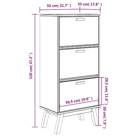 vidaXL Szafka na buty OLDEN, brązowa, 55x35x120cm, lite drewno sosnowe