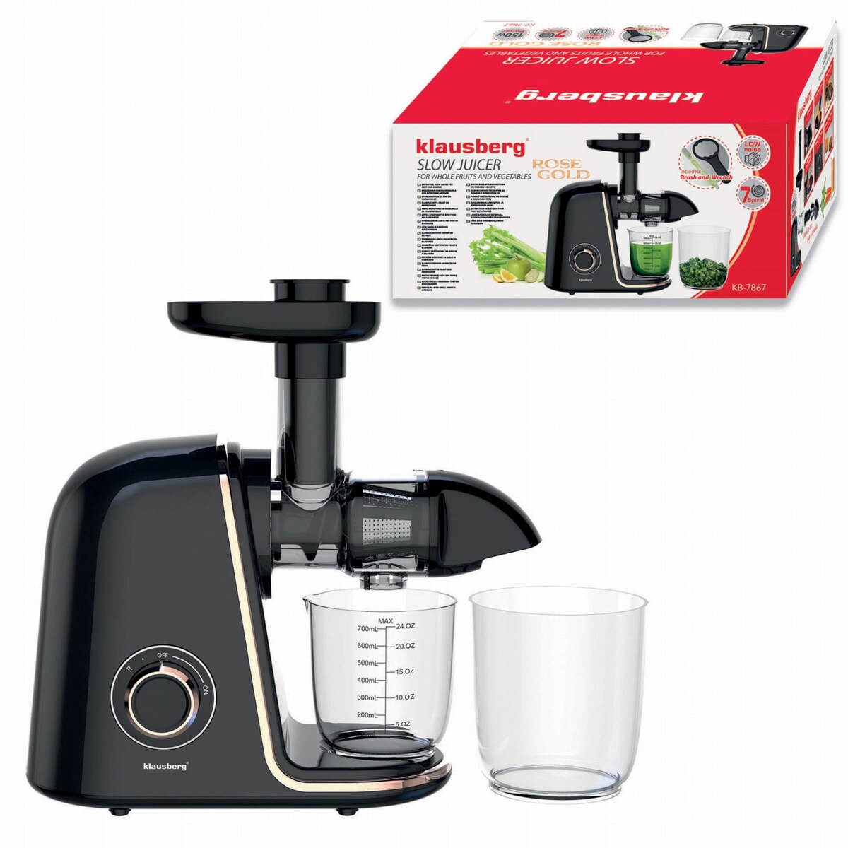 Sokowirówka wolnoobrotowa 150W do owoców i warzyw COLD PRESS KLAUSBERG KB-7867