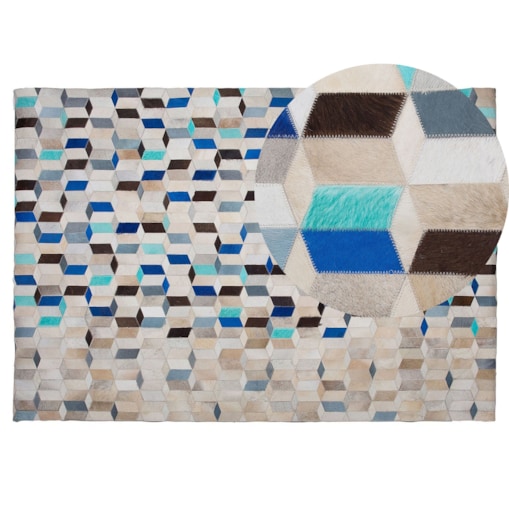 Dywan patchwork skórzany 140 x 200 cm beżowo-niebieski GIDIRLI