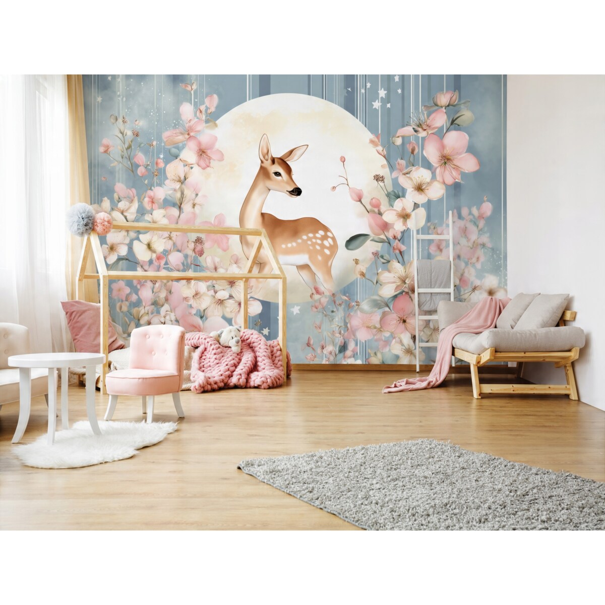 Fototapeta Dla Dzieci Na Flizelinie Dla Dziewczynki Kwiaty Szary 350x250