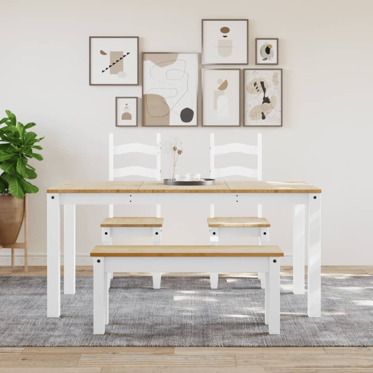 vidaXL Ławka stołowa Panama, biała, 105x30x45 cm, lite drewno sosnowe