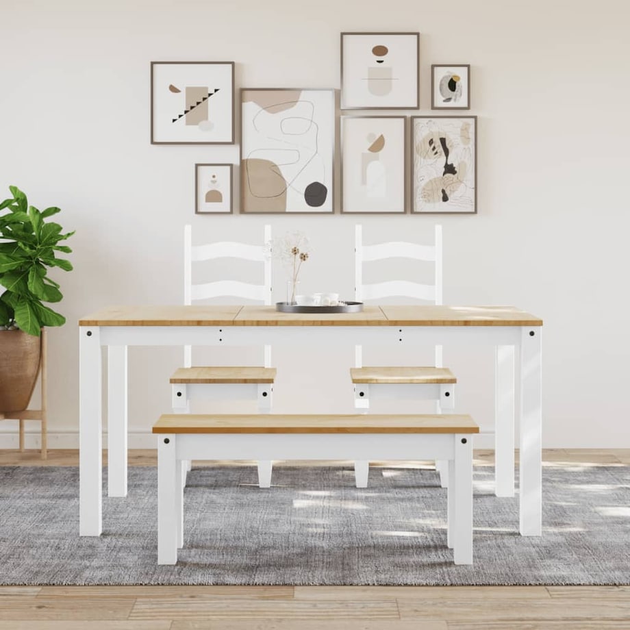 vidaXL Ławka stołowa Panama, biała, 105x30x45 cm, lite drewno sosnowe