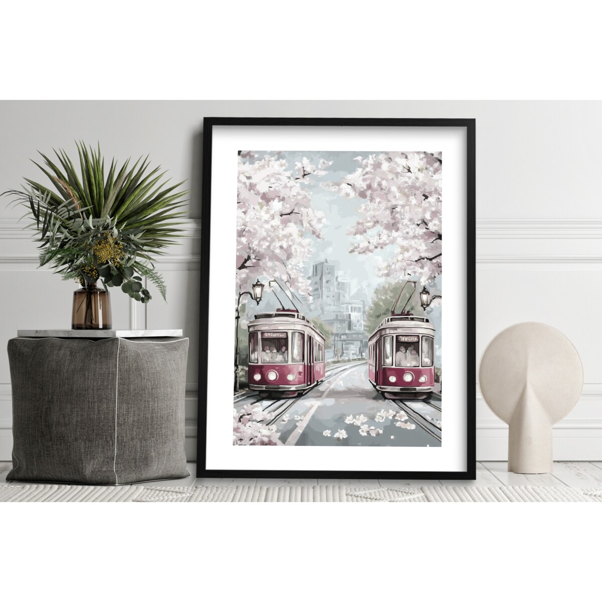 Obraz Plakat w stylu Retro Czerwony tramwaj na ścianę do salonu sypialni