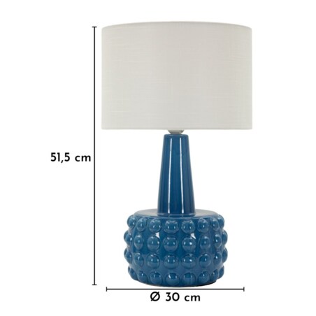 Lampa stołowa Gress, kolor niebieski i biały, ceramika, żelazo i tkanina, 30 x 30 x 51,5 cm, 1 x E27, max. 40 W, styl nowoczesny, Mauro Ferretti