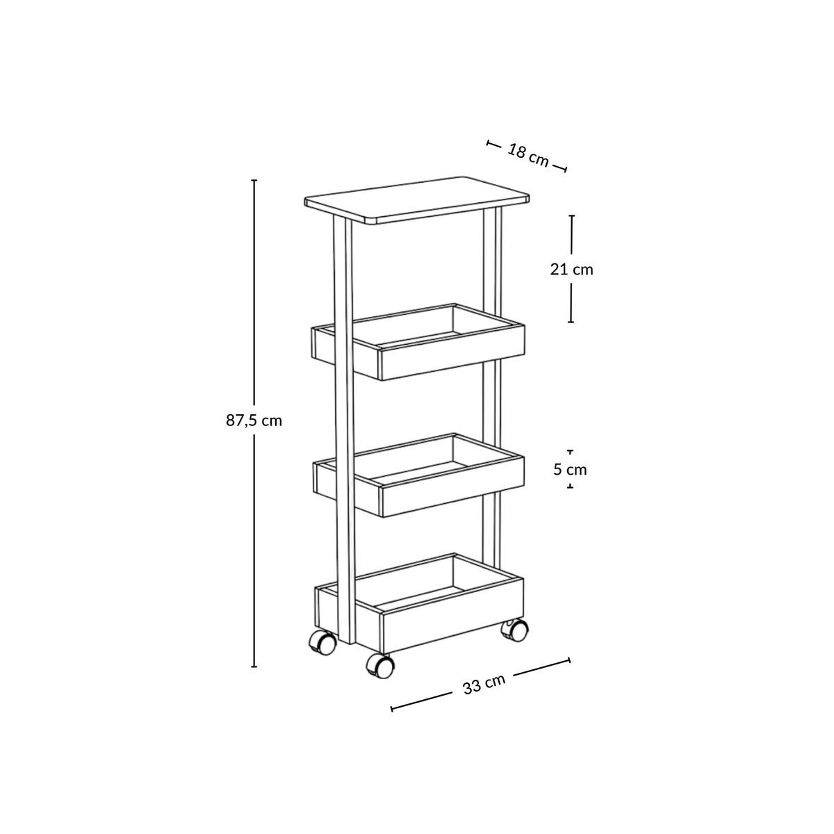 Regał kuchenny na kółkach HYGA, 87,5 cm