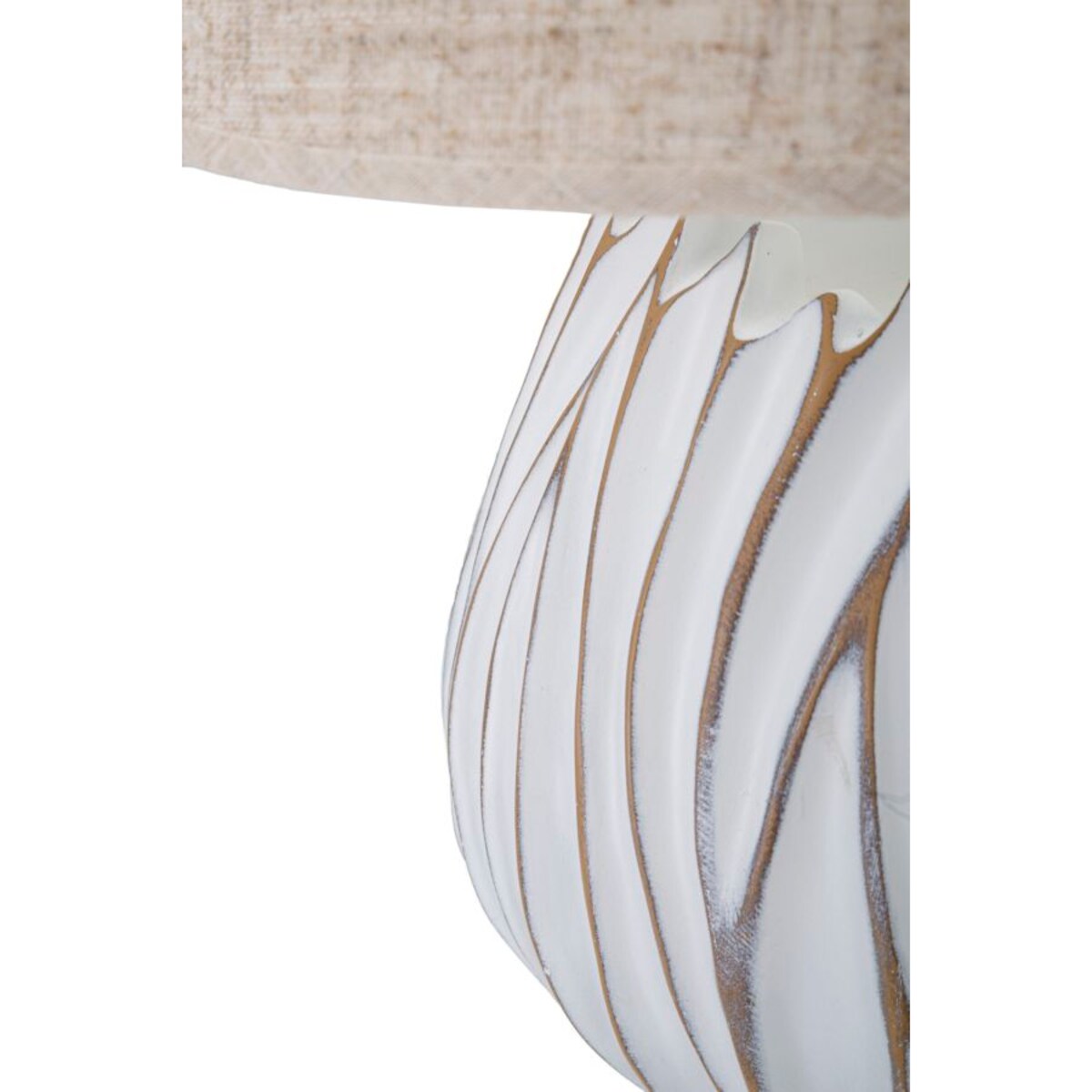 Lampa stołowa Polyresinhonduras, kolor bielony i brązowy, żywica syntetyczna, żelazo i tkanina, 35 x 35 x 48 cm, 1 x E27, max. 40 W, Mauro Ferretti