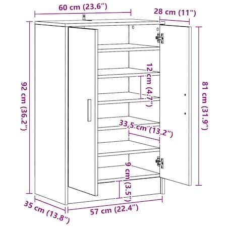 vidaXL Szafka na buty, biała, 60x35x92 cm, materiał drewnopochodny