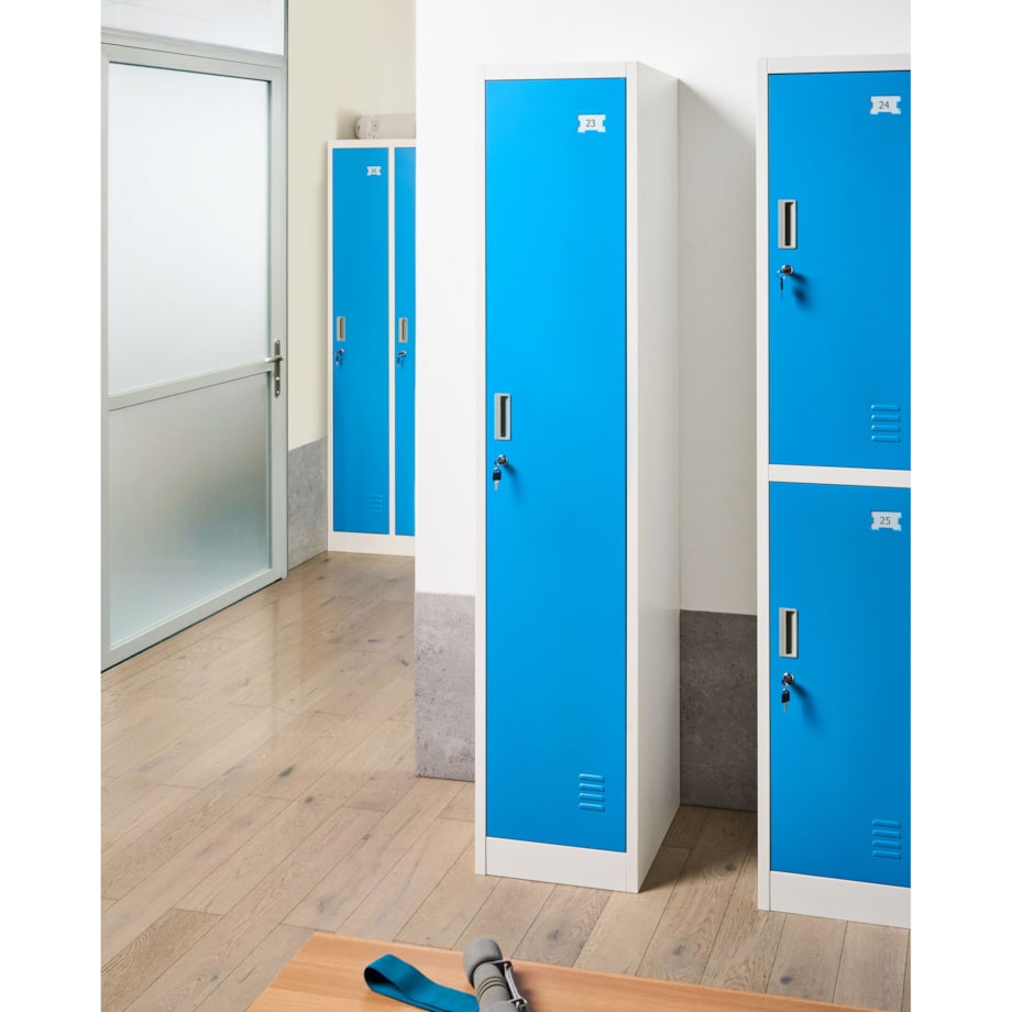 Szafa socjalna ubraniowa jednodrzwiowa ATHLETE Metal Biały/ niebieski