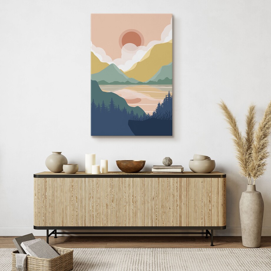 OBRAZ DO SYPIALNI LAS GÓRY PEJZAŻ STYL BOHO NATURA ABSTRAKCJA 80x120cm