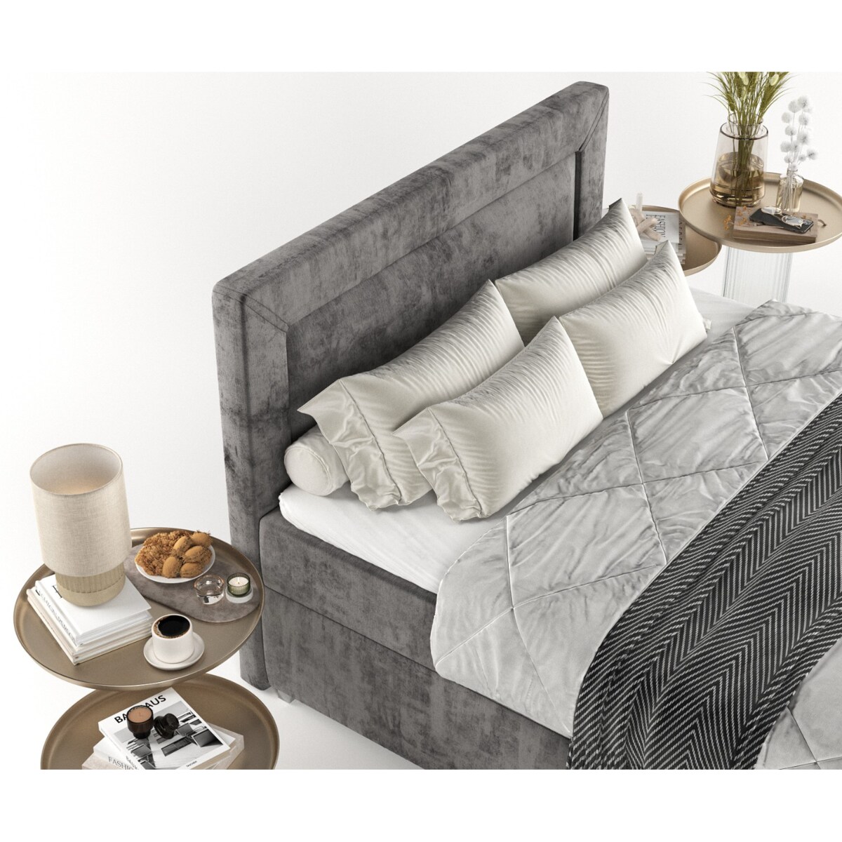 Łóżko kontynentalne LONTANO 200x200 z pojemnikiem, Stalowy, tkanina Lotta 16