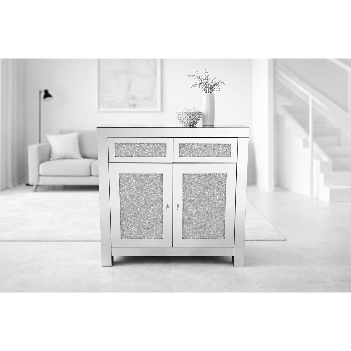 Komoda glamour szklana lustrzana z kryształkami Premium 80×80×40 cm