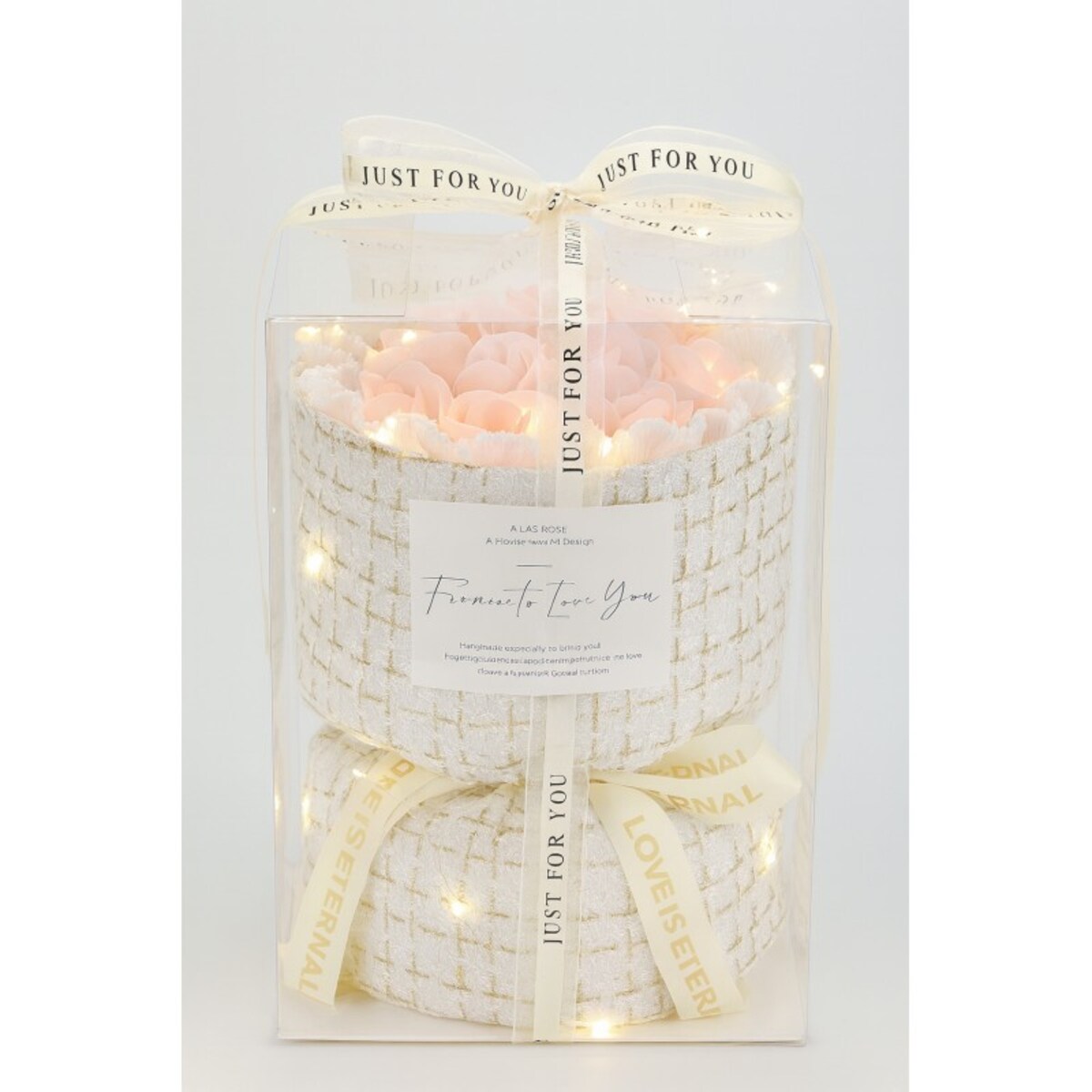 Bukiet zapachowych kwiatów mydlanych w pudełku na prezent, świecące LED BUK22