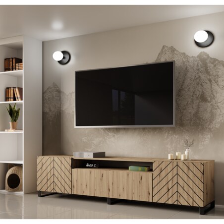 Szafka RTV IGO 200 cm na metalowych nogach, do salonu, jodełka- artisan