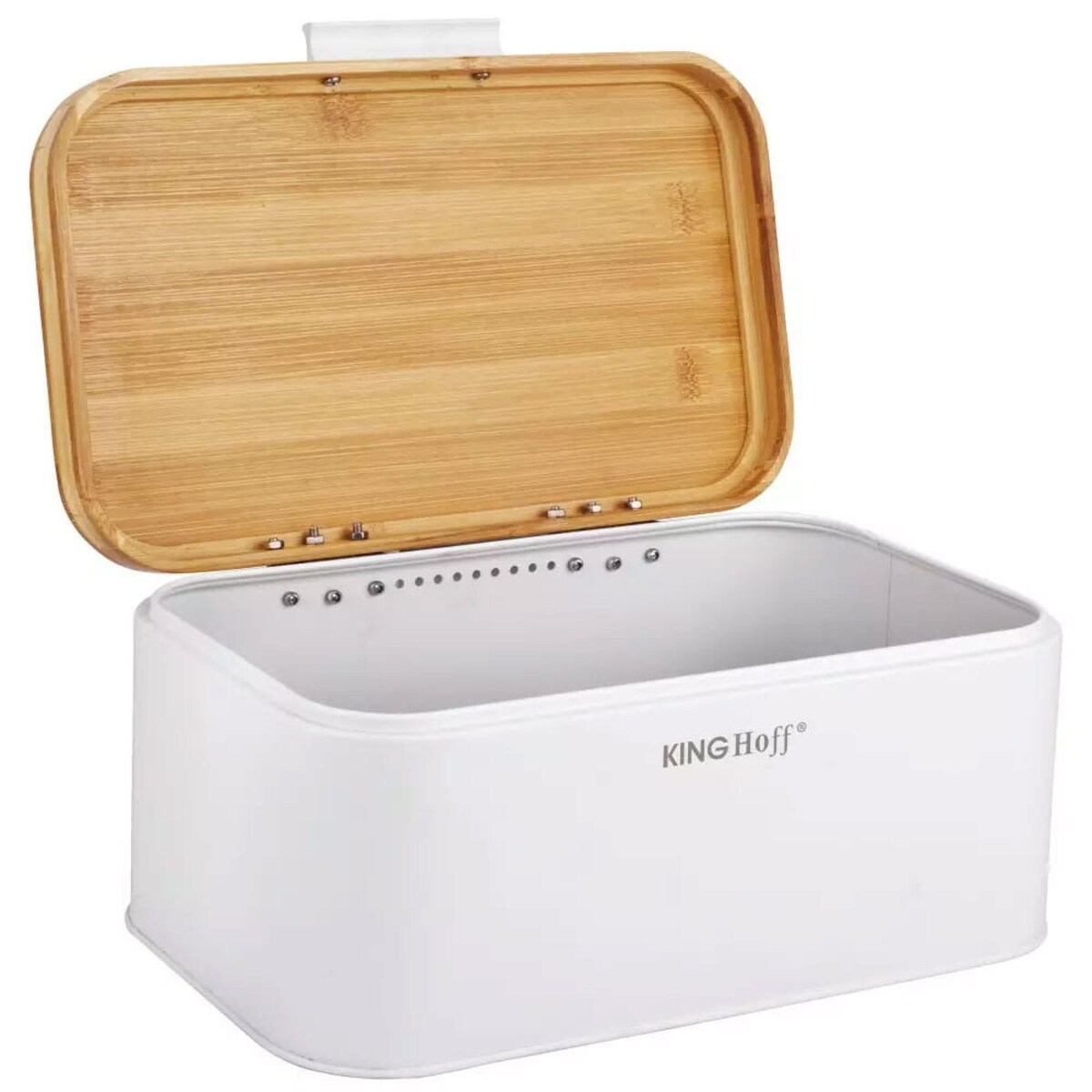 Chlebak stalowy z pokrywą bambusową pojemnik biały KINGHOFF