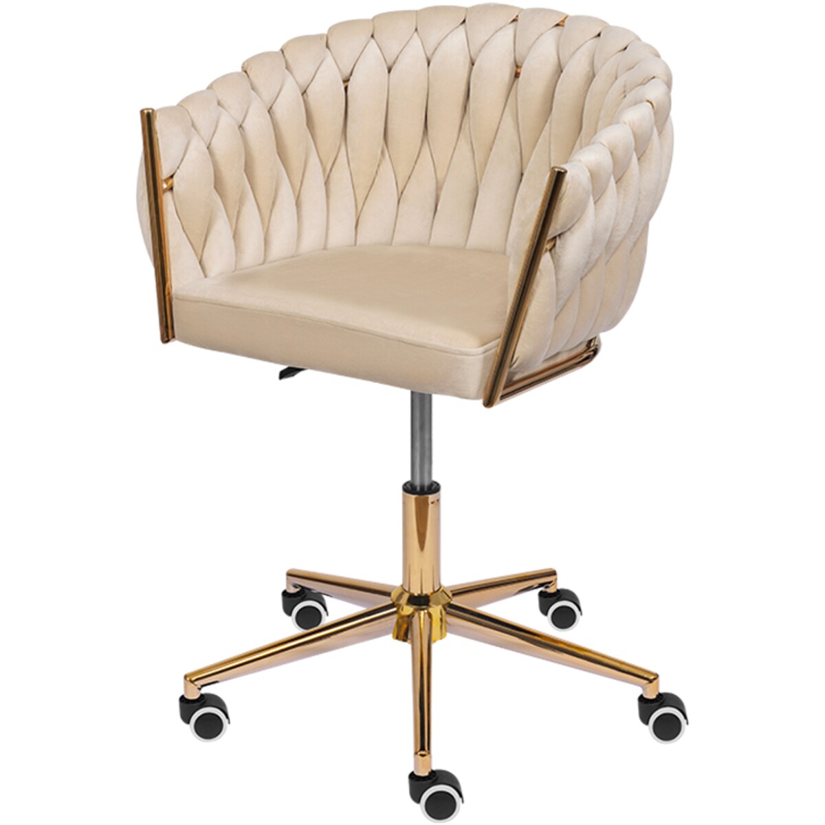 Fotel biurowy krzesło obrotowe regulowane welurowe beżowe