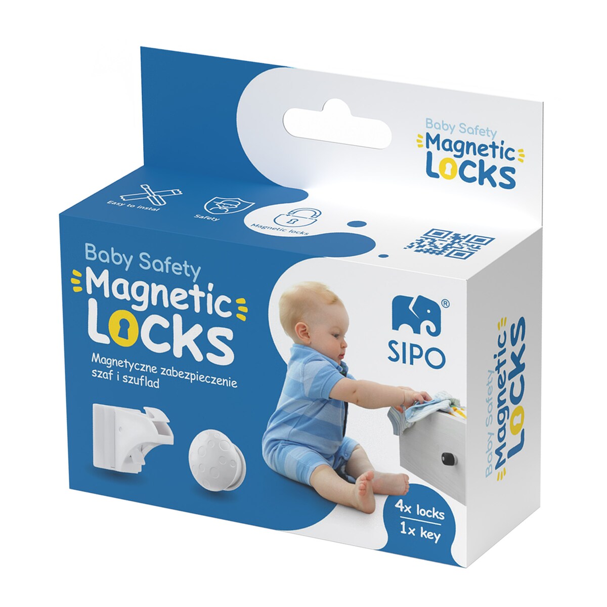 zabezpieczenia magnetyczne do szaf i szuflad, sipo, niewidoczne blokady, zestaw 4 sztuk