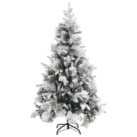 vidaXL Choinka flokowana śniegiem z szyszkami, 195 cm, PVC i PE