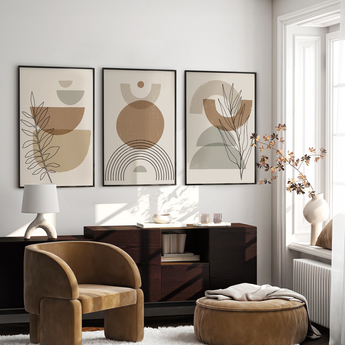 ZESTAW 3X PLAKAT W RAMIE FIGURY GEOMETRYCZNE STYL BOHO MINIMALIZM 30x40cm