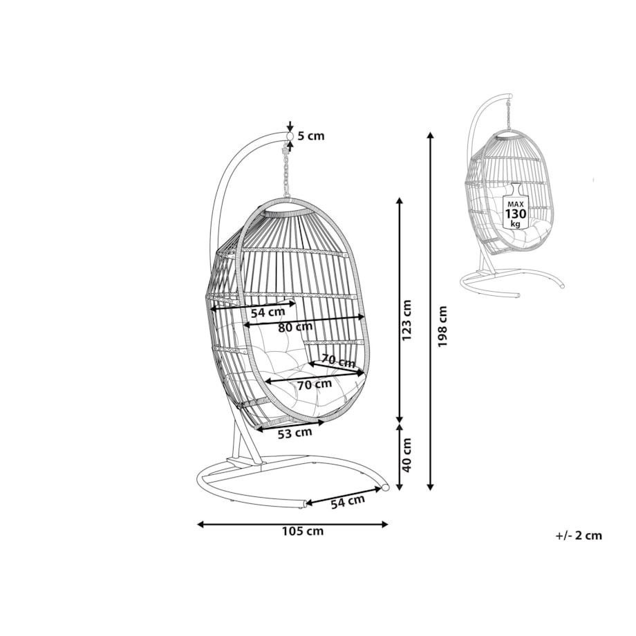 Fotel wiszący ze stojakiem z technorattanu ciemnoszary SESIA