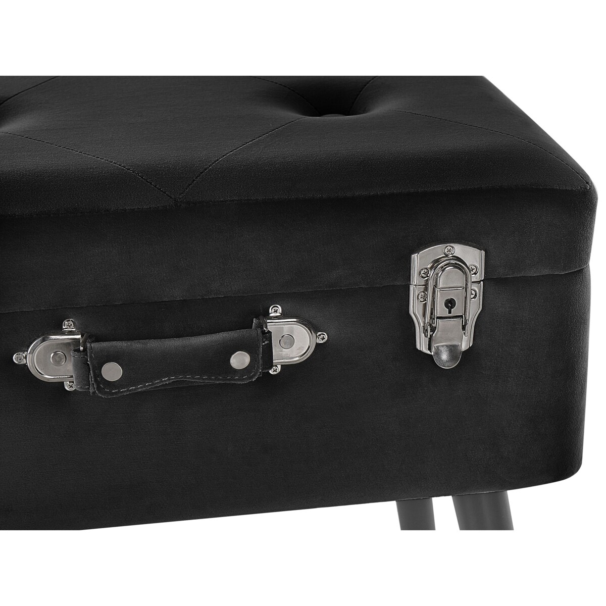 Stołek ze schowkiem welurowy czarny MALLARD