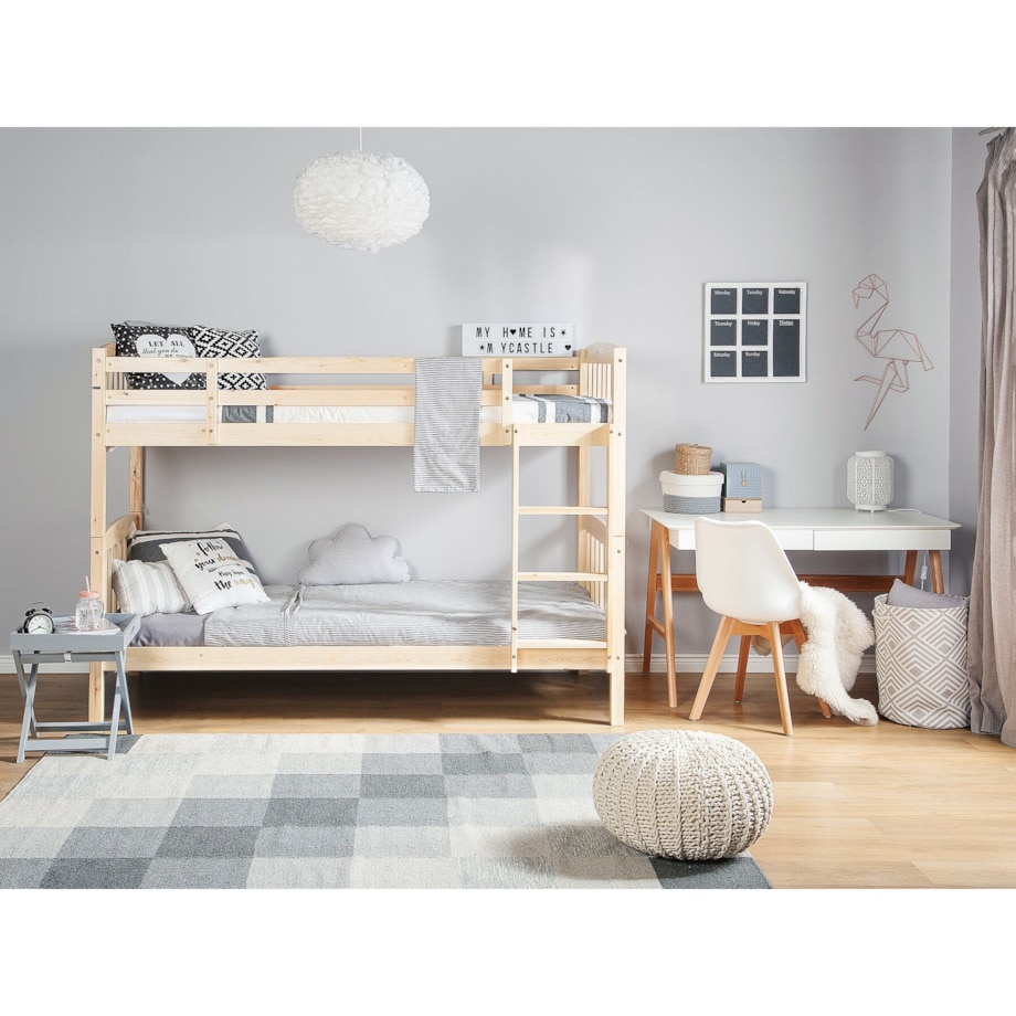 Łóżko piętrowe drewniane 90 x 200 cm jasne REVIN