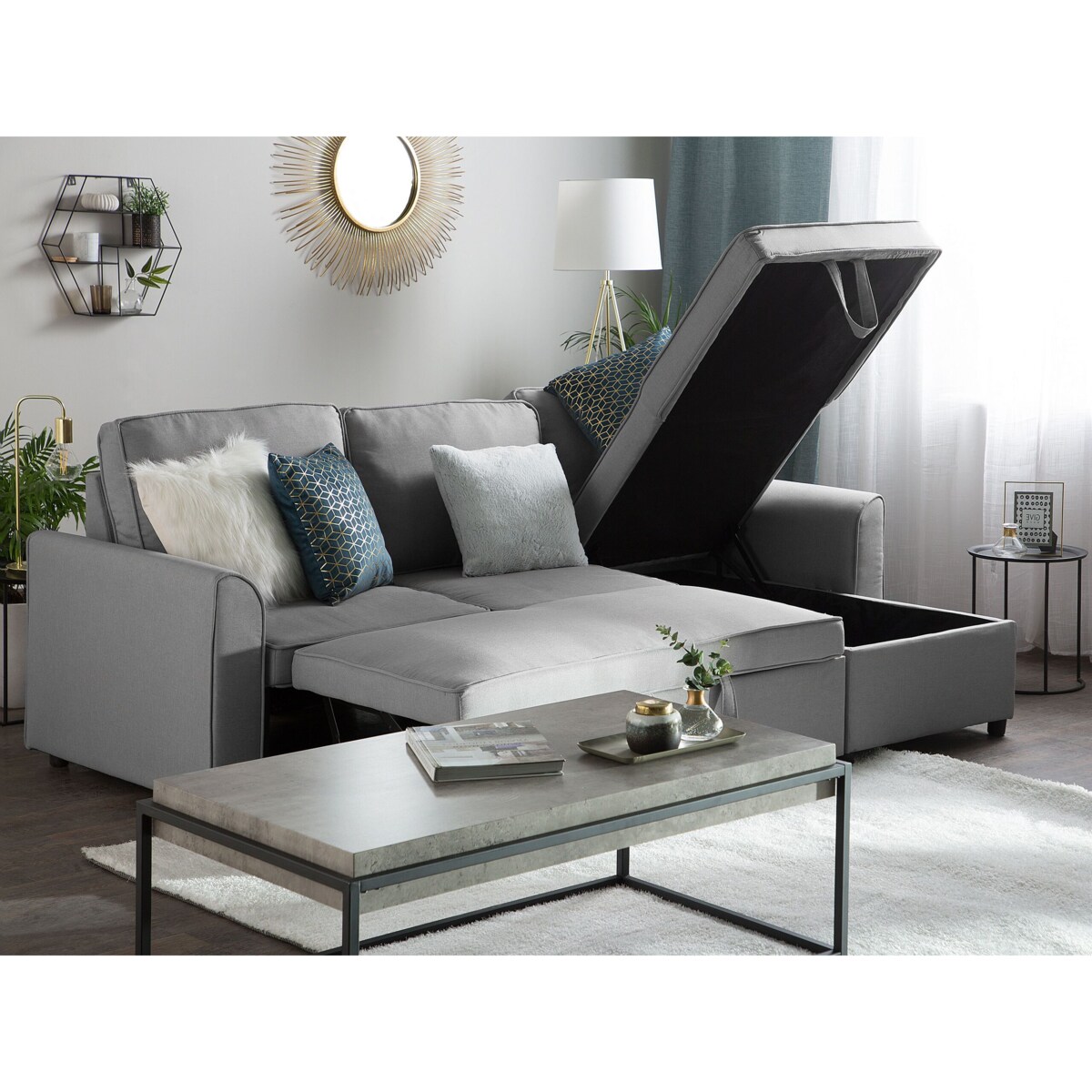 Narożnik rozkładany lewostronny jasnoszary NESNA