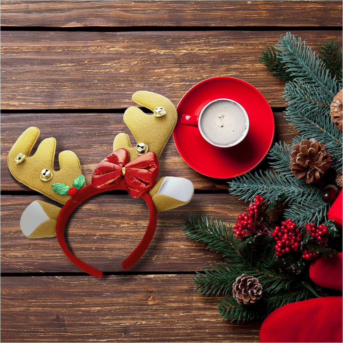 Opaska Na Głowę Rogi Renifera 24X25 Cm Święta Mikołajki Ozdoba Do Włosów Jasnobrązowe