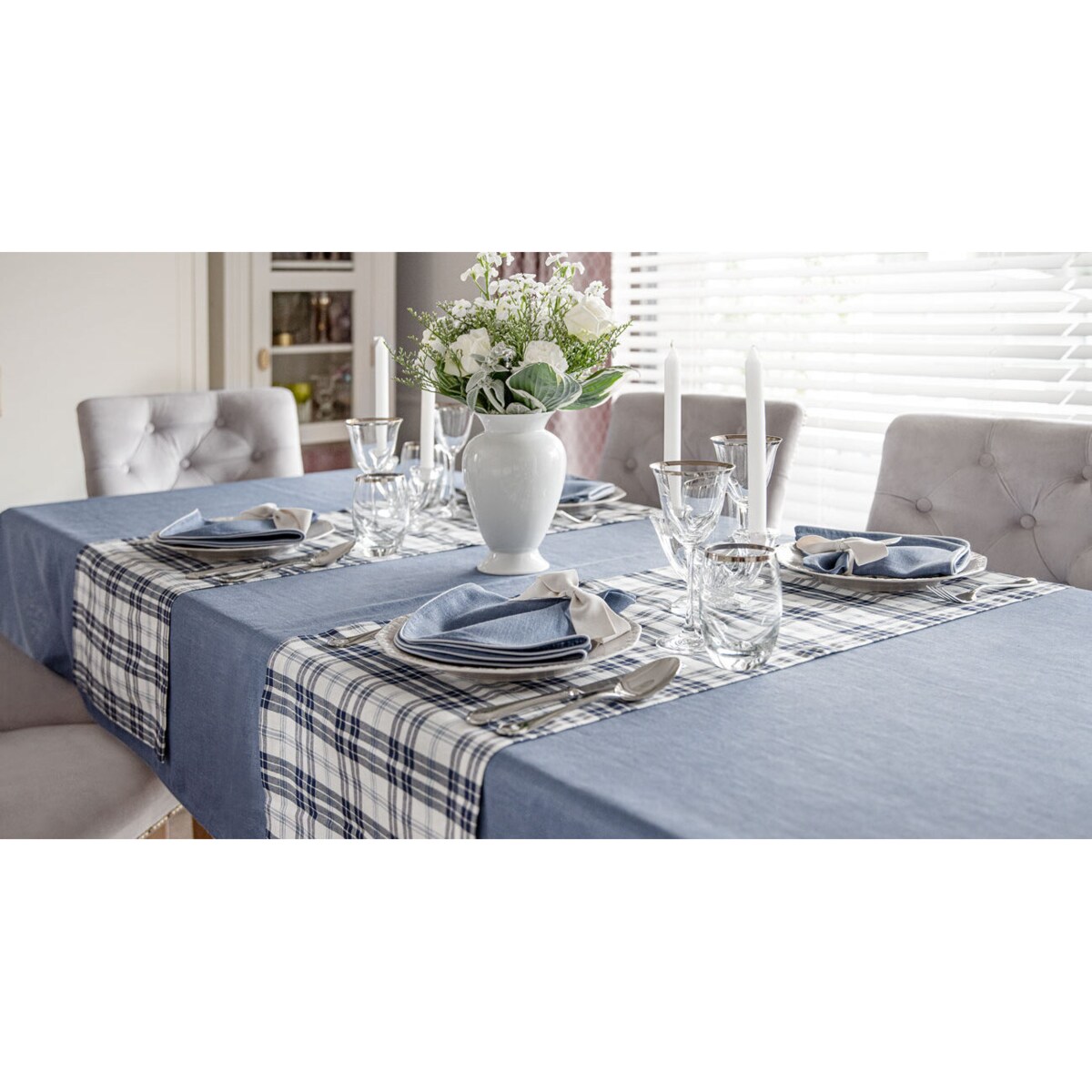 Obrus Blue Plaid okrągły - Średnica ok. ⌀ 210 cm - idealny dla 8 osób