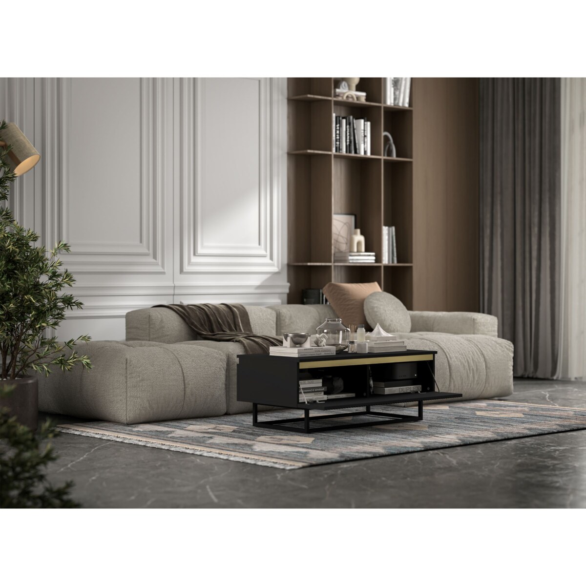Stolik kawowy Glamour prostokątny elegancka ława Czarny Mat Czarna Rama 109 cm