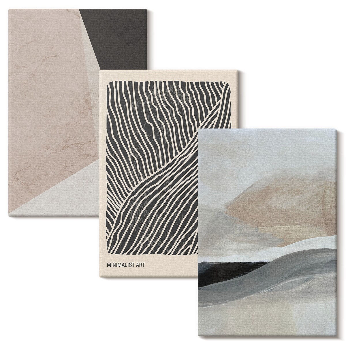 Zestaw 3 małych obrazów na płótnie - Abstrakcyjne wzory beż szarość - beżowy