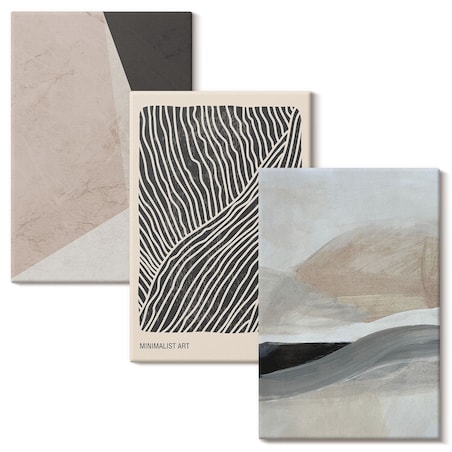 Zestaw 3 małych obrazów na płótnie - Abstrakcyjne wzory beż szarość - beżowy