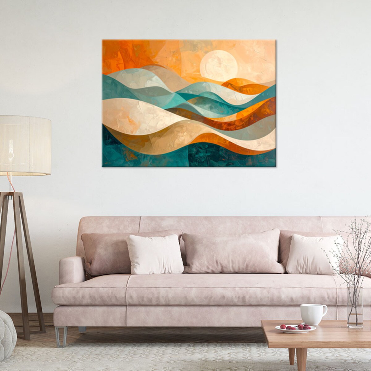 Obraz do salonu sypialni biura loftu, Fale abstrakcja w kolorach turkusu i beżu
