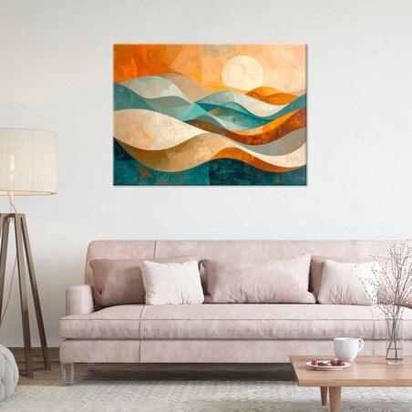 Obraz do salonu sypialni biura loftu, Fale abstrakcja w kolorach turkusu i beżu