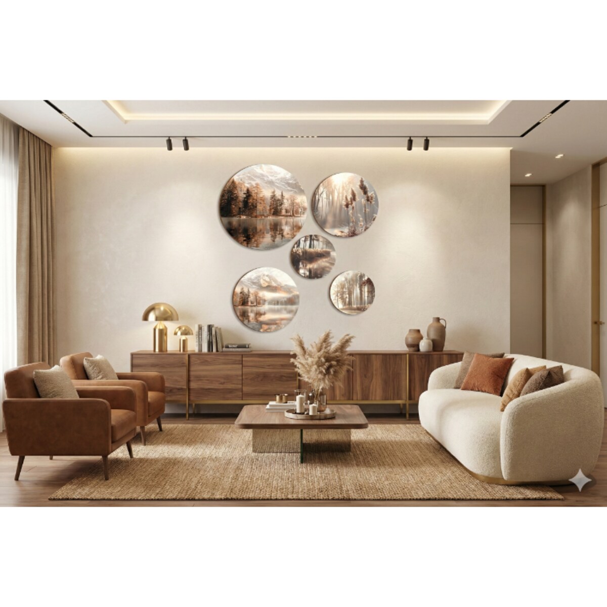 Obrazy Okrągłe na ścianę Beżowy Zestaw Boho do sypialni pokoju salonu