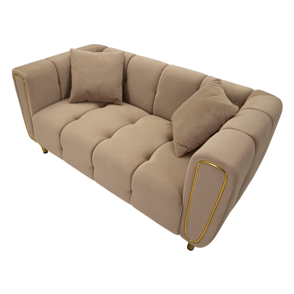 Sofa Alma, kolor szary i złoty, poliester, drewno eukaliptusowe, drewno sosnowe, sklejka i metal, 81 x 155 x 71 cm, do salonu, Mauro Ferretti