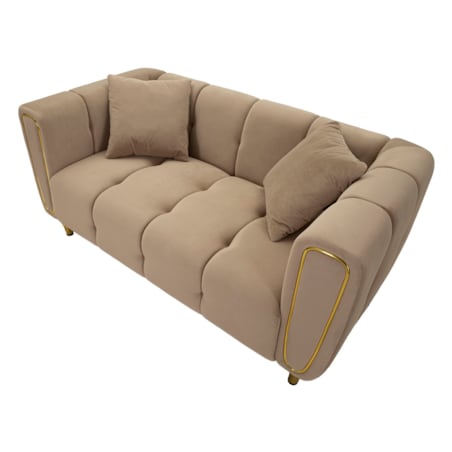 Sofa Alma, kolor szary i złoty, poliester, drewno eukaliptusowe, drewno sosnowe, sklejka i metal, 81 x 155 x 71 cm, do salonu, Mauro Ferretti