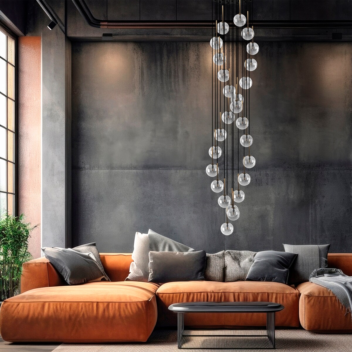 Duża lampa wisząca TK Lighting AURORA Transparent 62 cm 26xG9 czarno-złota szklana regulowana 10258