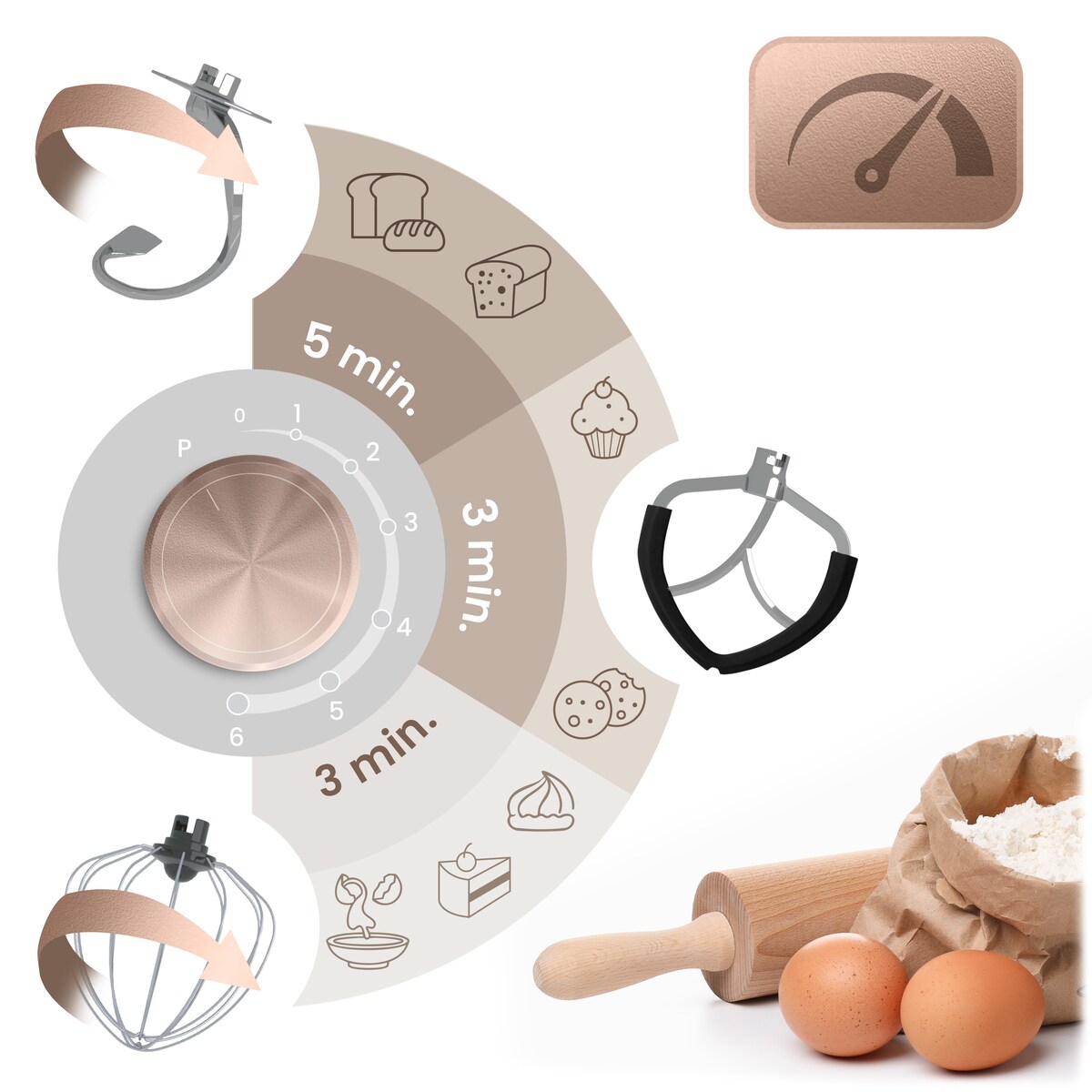 Robot kuchenny planetarny mikser Berdsen 1400W 6l czarno-złoty 375601