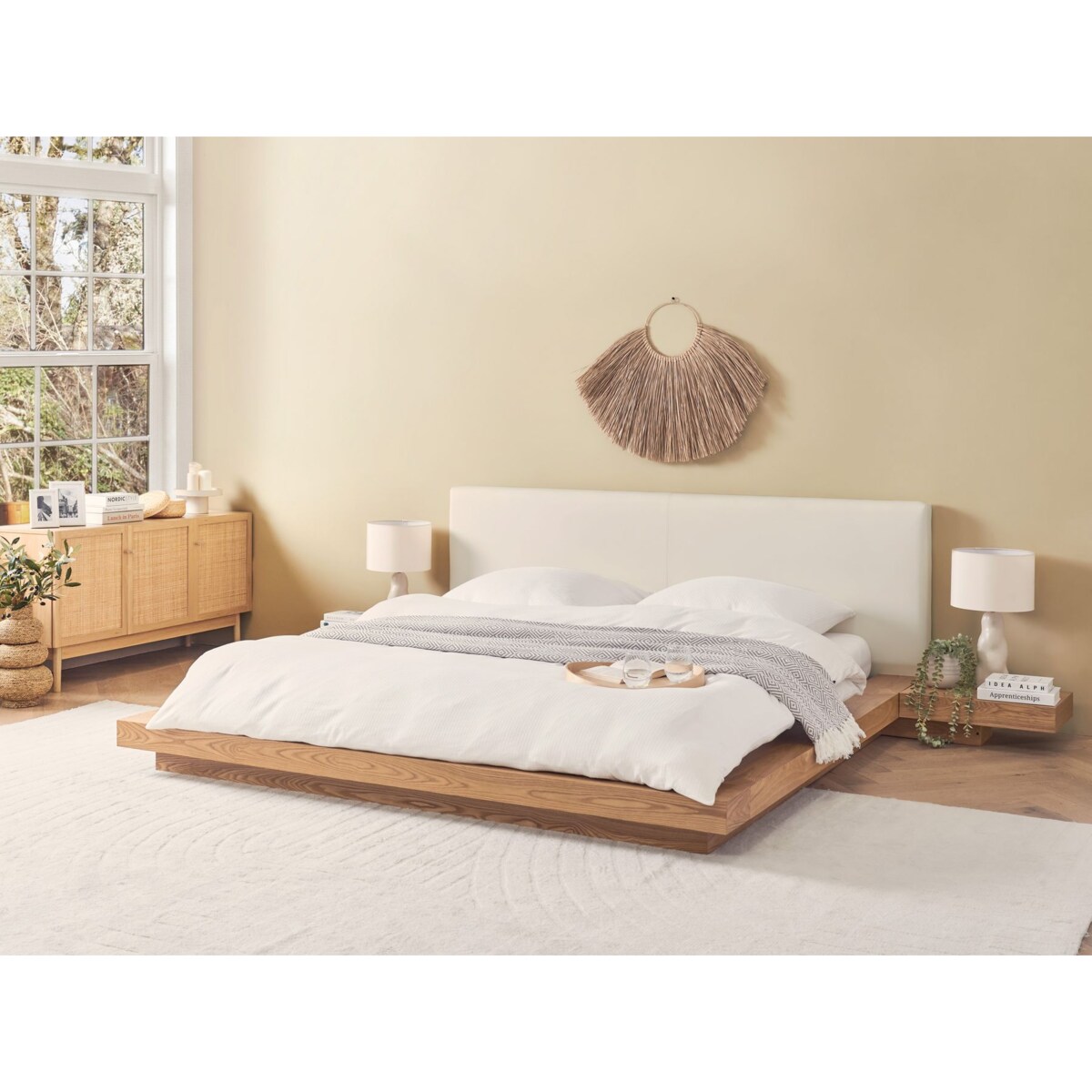 Łóżko wodne ze stolikami nocnymi 180 x 200 cm jasne drewno ZEN