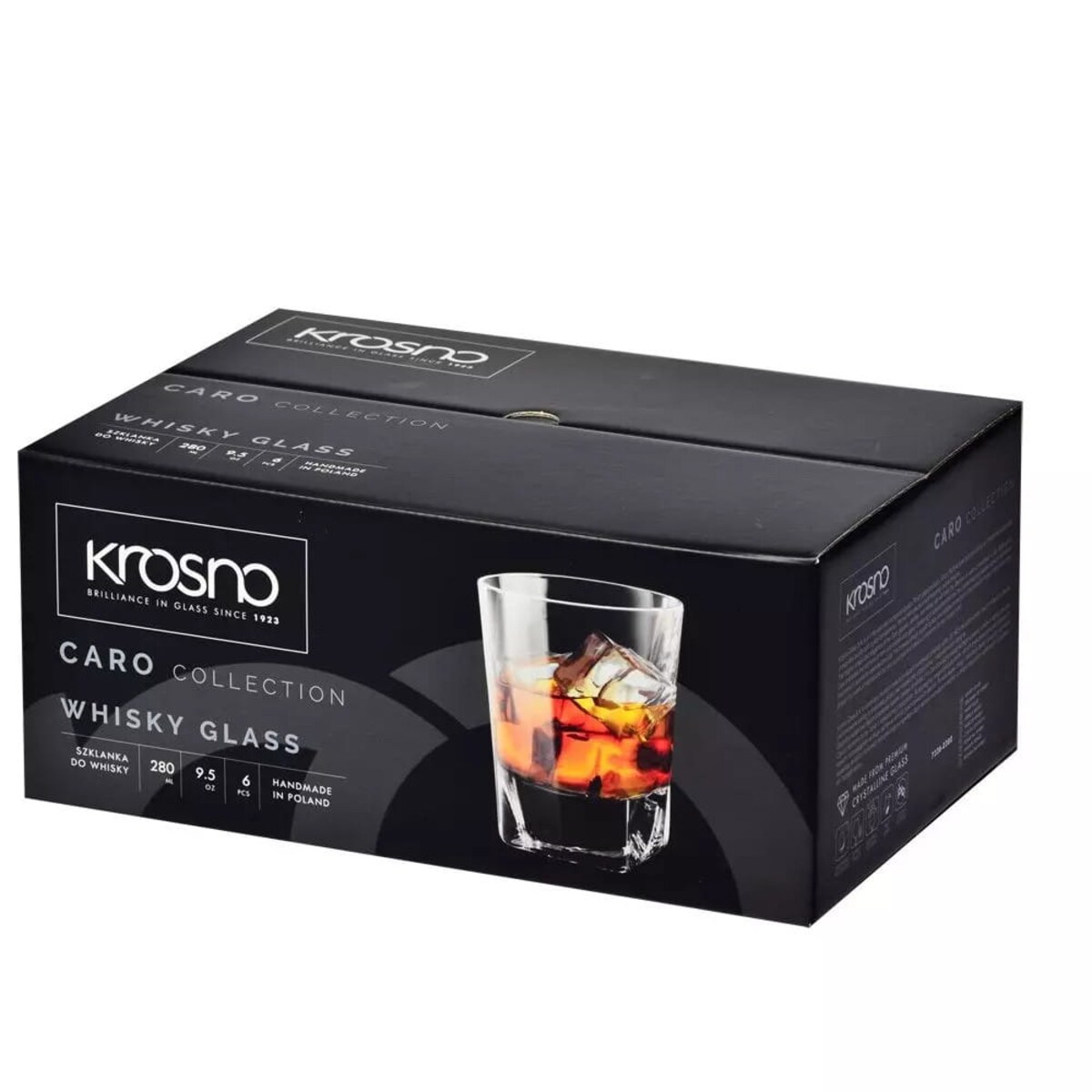 Szklanki do Whisky Wody Drinków Krosno Caro 280 ml Kwadratowe z Grubym Dnem