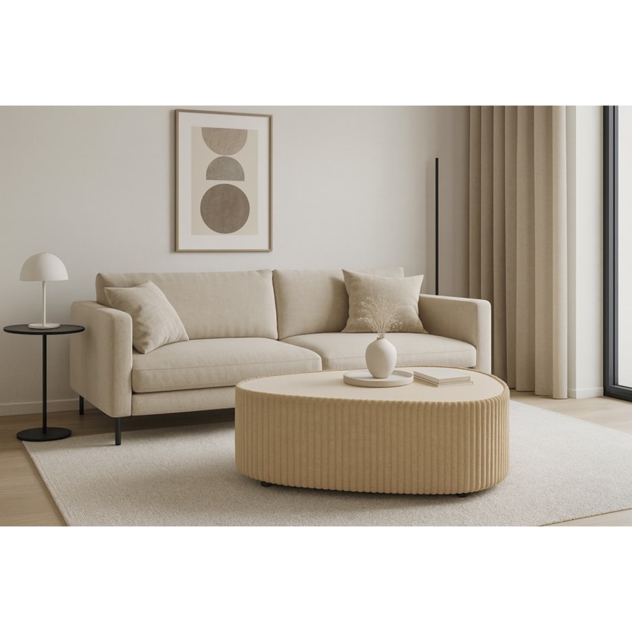 Stolik kawowy tapicerowany MIJA w tkaninie Tilia, beżowy