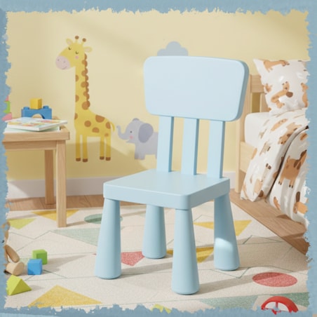 Krzesełko dla dzieci plastikowe z oparciem wygodne do pokoju niebieskie